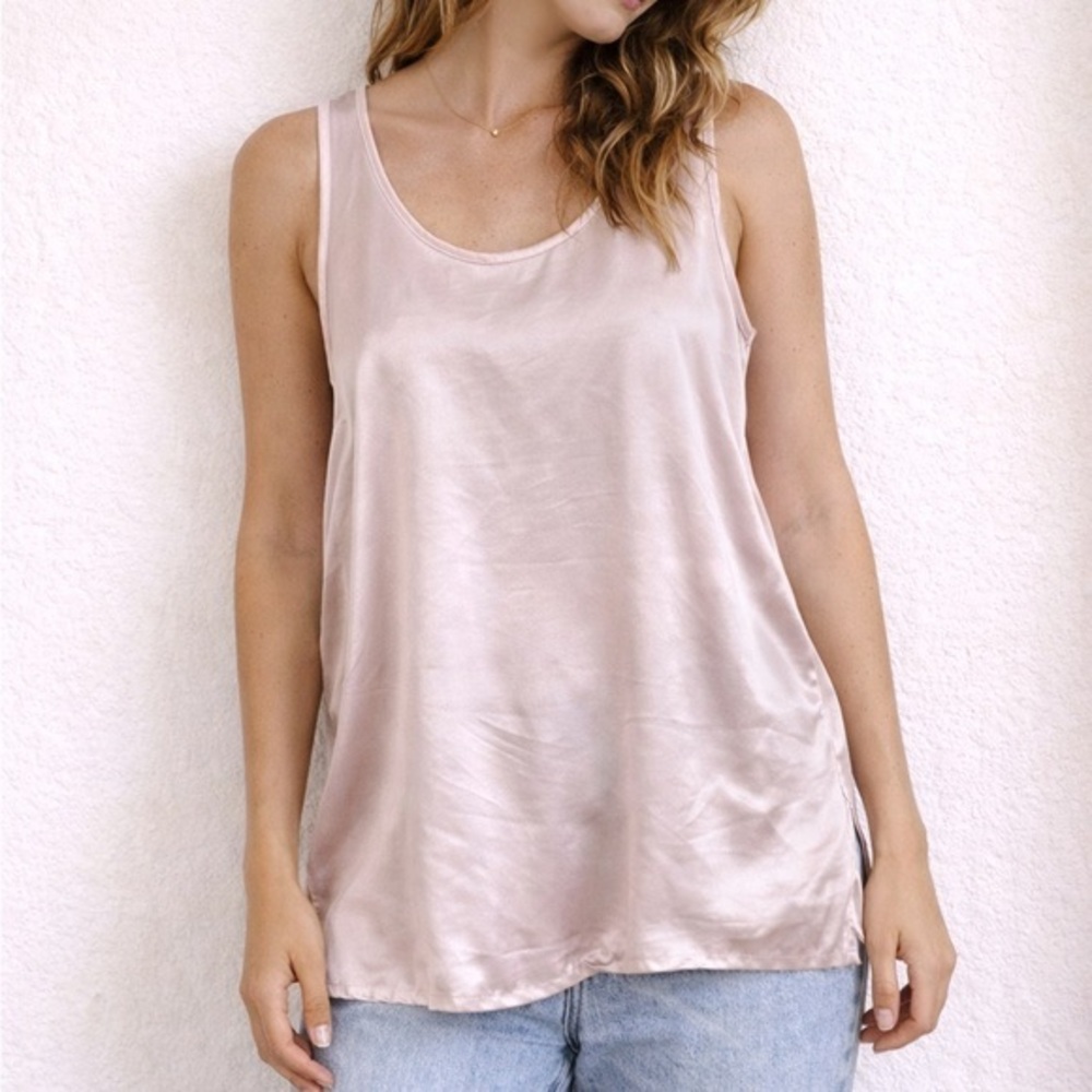PJ Harlow Jackie Satin Camisole Blush‎ Pink Tank Top XS Silk Blend Pajama Lounge